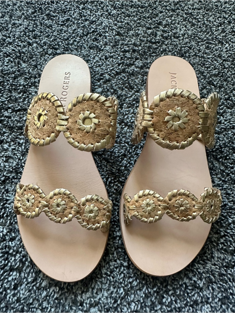 Jack Rogers Lauren Cork Gold Braided Leather Slide Sandals Size 7.5